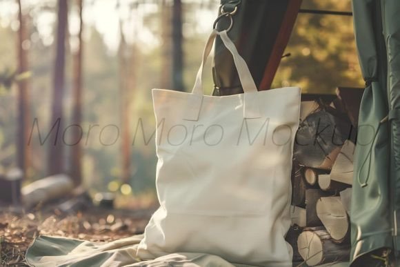 Camping White Tote Bags Mockup: Essential Graphics