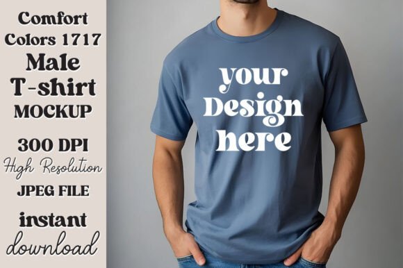 Comfort Colors 1717 Blue-jean Men Mockup: Graphics & Product Mockups