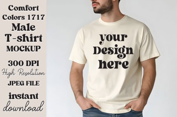 Comfort Colors 1717 Ivory Men Mockup 15 for Graphics & Product Mockups