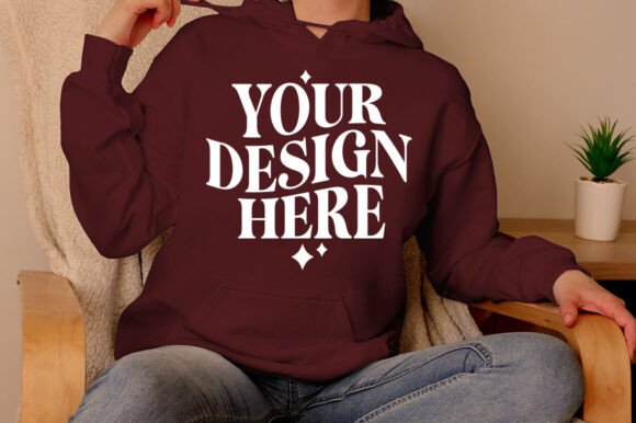 Gildan 18500 Hoodie Maroon Mockup: Graphics & Product Mockups