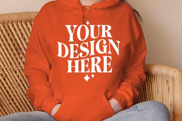 Gildan 18500 Hoodie Orange Mockup: Graphics for Product Mockups