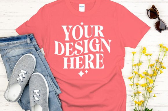 Gildan 64000 Mockup Coral Silk: Premium Graphics & Product Mockups