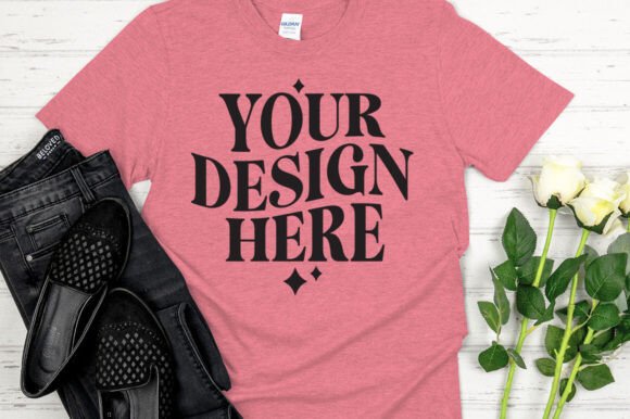 Gildan 64000 Mockup Heather Coral Silk: Graphics & Product Mockups