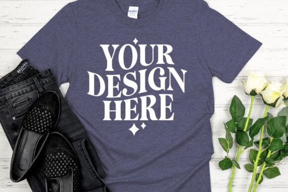 Gildan 64000 Mockup Heather Navy: Graphics for Product Mockups