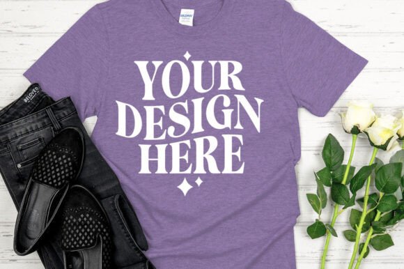 Gildan 64000 Mockup Heather Purple: Graphics for Product Mockups
