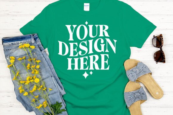 Gildan 64000 Mockup Kelly Green: Graphics & Product Mockups