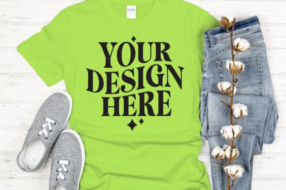 Gildan 64000 Mockup Lime: Fresh Graphics for Product Mockups