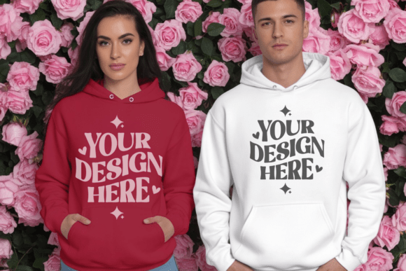 Gildan Valentine Couple Hoodie Mockup 2: Graphics & Product Mockups