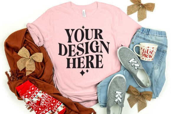Pink Christmas Bella Canvas 3001 Mockup for Graphics