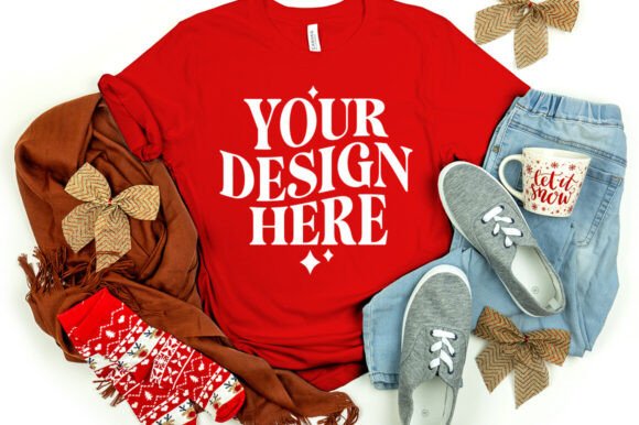 Red Bella Canvas 3001 Mockup: Graphics & Product Mockups
